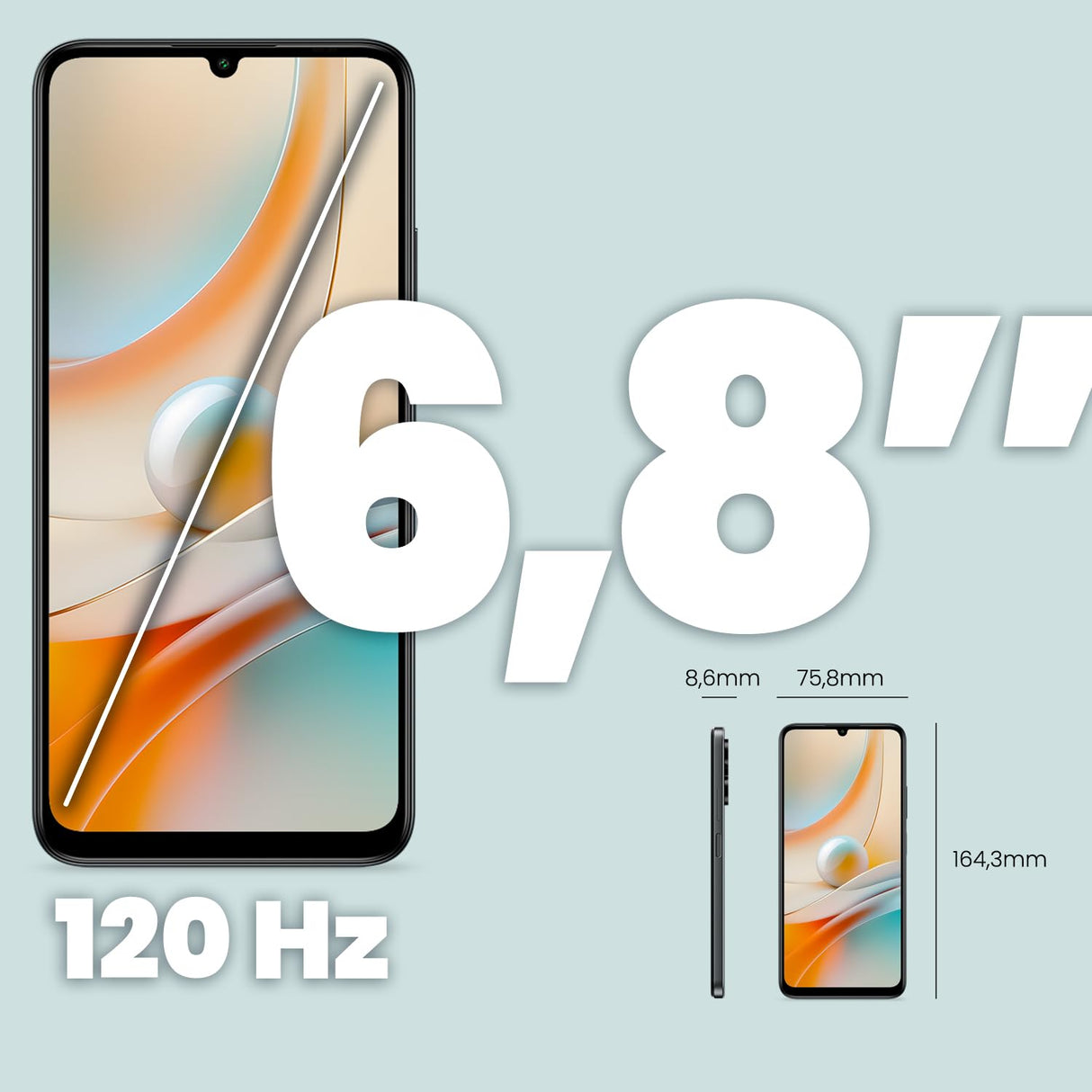 SPC Discovery 3 - Smartphone 6,8” IPS 120Hz | 128GB Memoria Interna y 4GB RAM | 50MP Dual CAM AI | NFC y Biometría | Android 14 | Batería 5000mAh con Carga rápida – Color Dark Matter