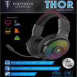 BERSERKER Auriculares Gaming con Sonido Estéreo 7.1, Micrófono Desmontable, Control de Volumen, RGB, Cable 2,1 m, USB