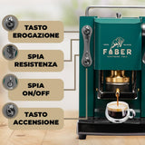 FABER COFFEE MACHINES Pro Mini Deluxe Model | Máquina de cápsulas de café de 44 mm | Acabado verde británico cromado | prensa de almohadilla de latón