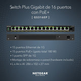 NETGEAR Switch Gigabit Ethernet | PoE Plus 16 Puertos GS316EP | Switch Gigabit Ethernet con 15 Puertos PoE+ a 180 W, 1 Puerto SFP de 1G, Montaje de sobremesa o en Pared