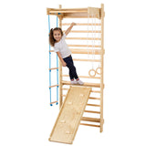 VEVOR 5 en 1 Juguetes de Escalada de Madera, Carga de 99,8 kg, Escalera Sueca de Pared con Barra de Dominadas, Anillos de Gimnasio, Escalera de Cuerda, Escalera de Pared, Tablero Deslizante
