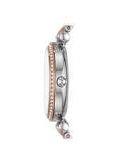 Fossil Carlie Reloj para mujer, movimiento de cuarzo con correa de acero o piel, Tono plateado y tono oro rosa, 28MM
