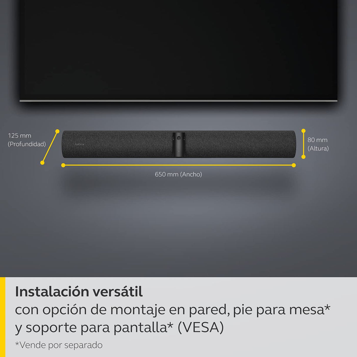 Jabra PanaCast 50 Barra de vídeo panorámico 4K, Cámara de videoconferencia para salas pequeñas y medianas, Campo de visión de 180° y 8 micrófonos, Conector UE, Negro