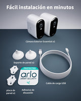 Arlo Essential 2 XL Camara Vigilancia WiFi Exterior 2K, Camara Vigilancia WiFi Interior, Batería De 24 Meses*, Sensor de Movimiento, Alarmas Para Casa, Prueba Arlo Secure Incluida, 2 Cámaras, Blancas