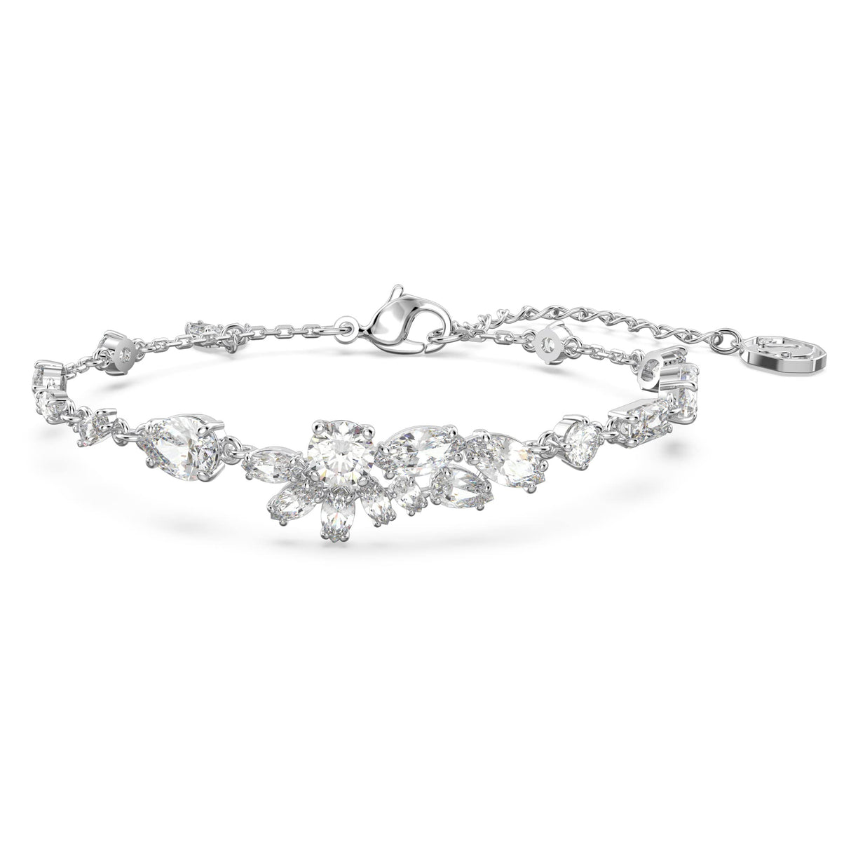 Swarovski Pulsera Gema, Tallas mixtas, Flor, Blanca, Baño de rodio
