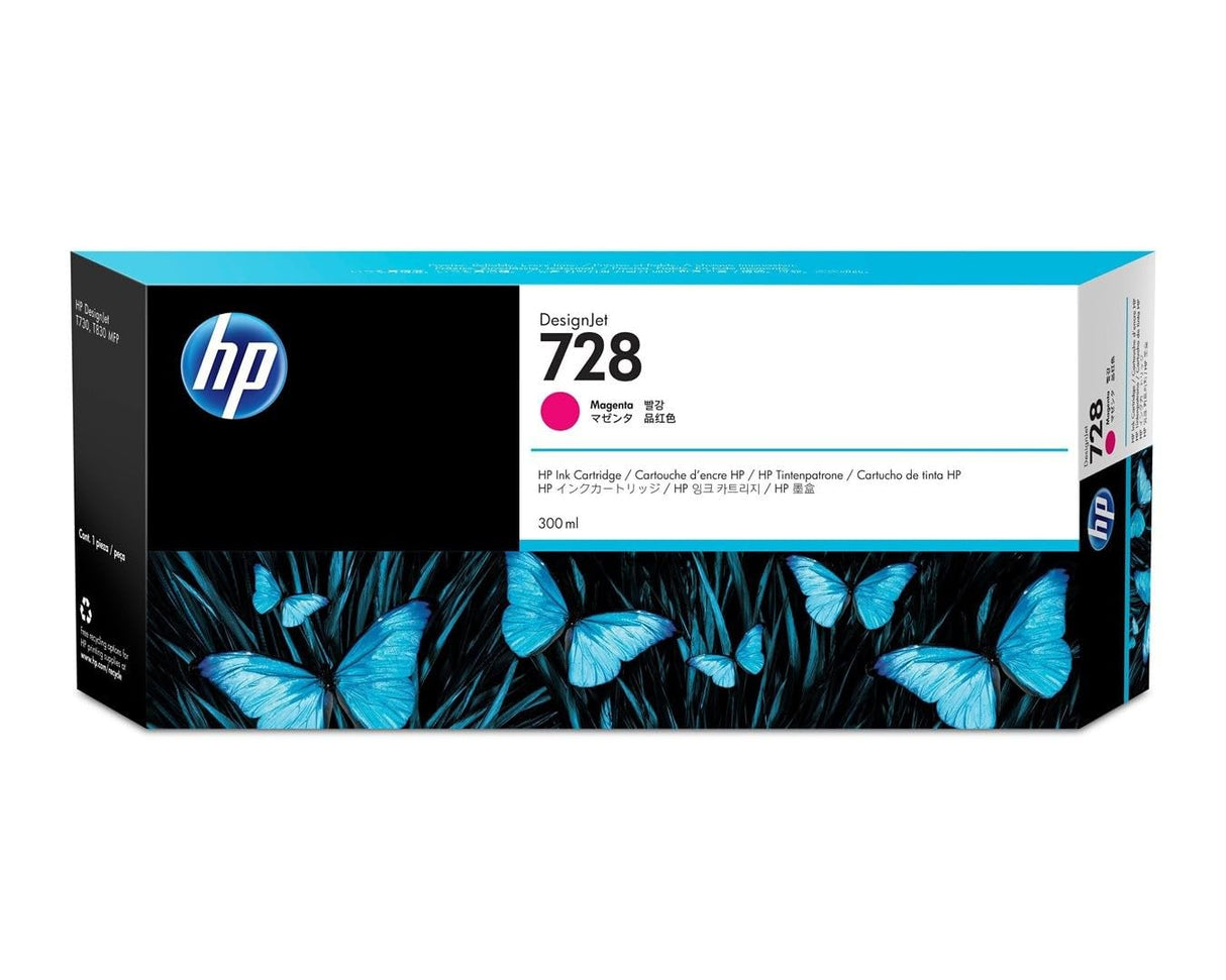 HP 728 F9K16A Magenta, Cartucho de Tinta Original HP, de 300ml, de alta capacidad, para Impresoras Plotter de Gran Formato HP DesignJet T730 y T830 y Cabezal de Impresión HP 729