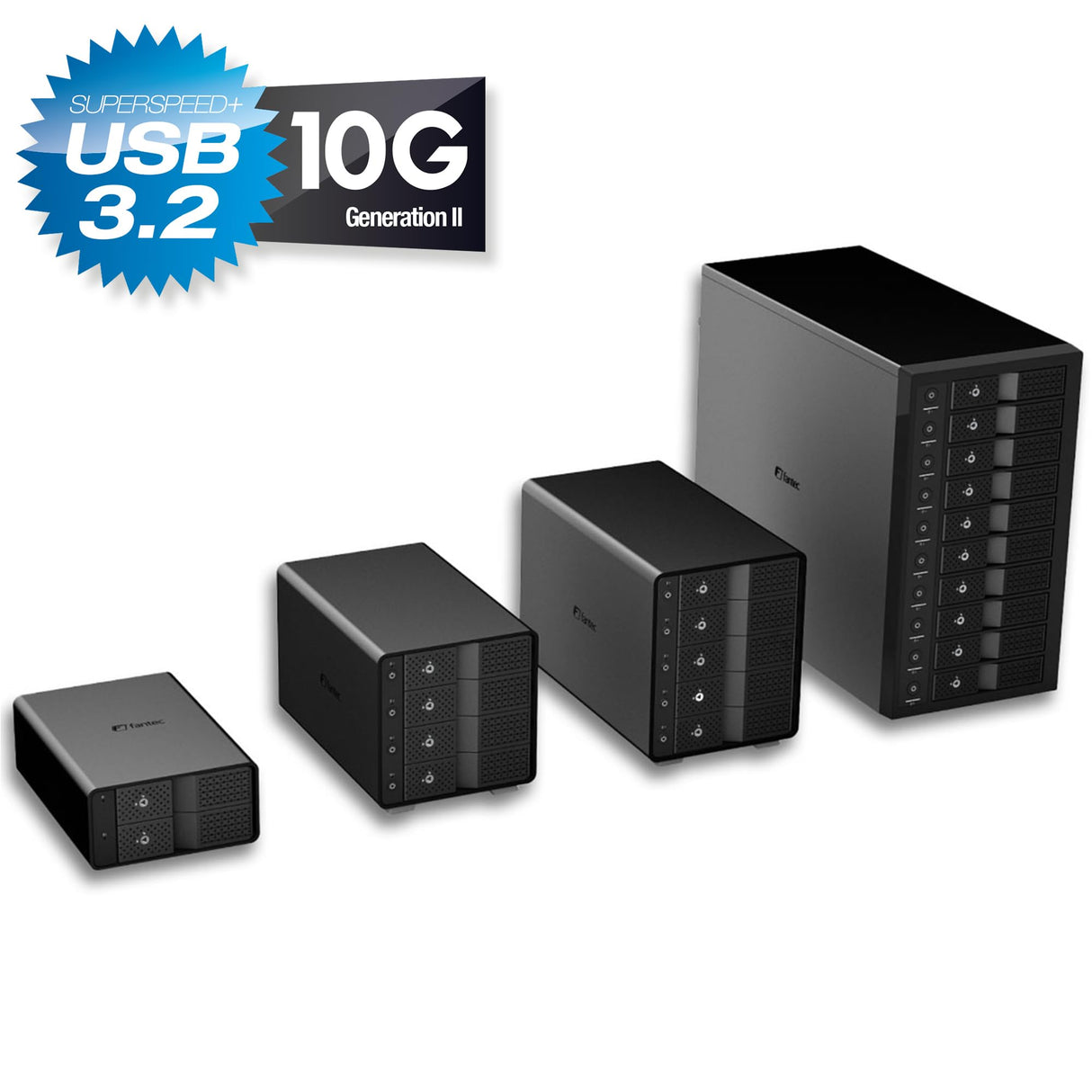 FANTEC 10x USB3.2 Gen2 10G Hard Disk Docking Station for 10x SATA 3.5/2.5 Inch SSDs and HDDs. Transfer Rates up to 10Gbit/Sec, no Tools Required, 2X USB Cable. Metal housing Black