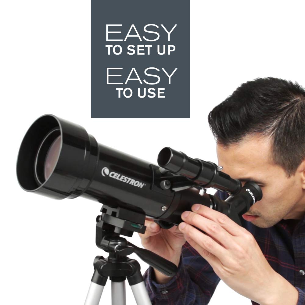 Celestron 21035 ADS Travel Scope 70 Kit de telescopio Refractor con Mochila, Negro (Exclusivo de Amazon Que Incluye un Ocular Adicional de 4 mm y 3 Lentes Barlow)