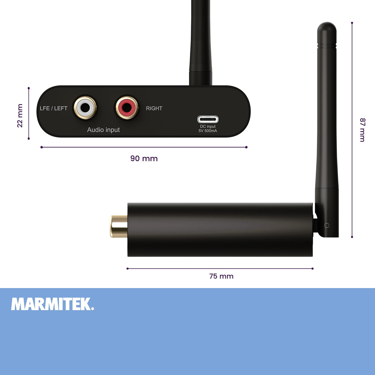 Marmitek Transmisor de Subwoofer Inalámbrico WS400 - Conecte su Subwoofer de Forma Inalámbrica a su Sistema Estéreo - Conector de 3,5 mm - Transmisor de Audio Inalámbrico