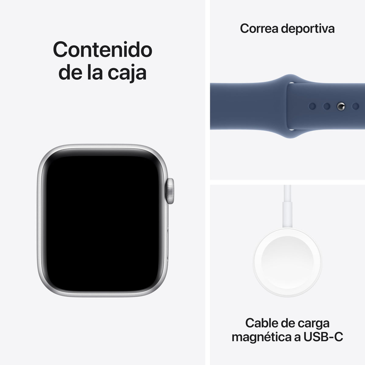 Apple Watch SE de 2.ª generación GPS Smartwatch con Caja de Aluminio en Plata de 44 mm y Correa Deportiva Azul Denim - Talla M/L. Monitores de entreno y sueño y Resistencia al Agua