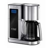 Russell Hobbs Cafetera de Goteo Elegance - Diseño de Cristal, Capacidad de 1,25L, Soporte de Filtro Extraíble, Tecnología Rociado Avanzada, Programable, Función Autolimpieza, Plata y Negro - 23370-56