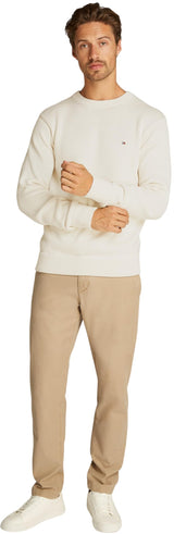 Tommy Hilfiger Jersey Hombre Chunky Cotton Crew Neck Jersey de Punto, Marfil (Ivory Petal), M