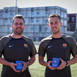 Oliver BARÇA GPS Tracker Powered by Sports-Cubre espinillera-App iOS y Android para Jugar Mejor y prevenir Lesiones Fútbol, Adultos Unisex, Azul, Pequeño