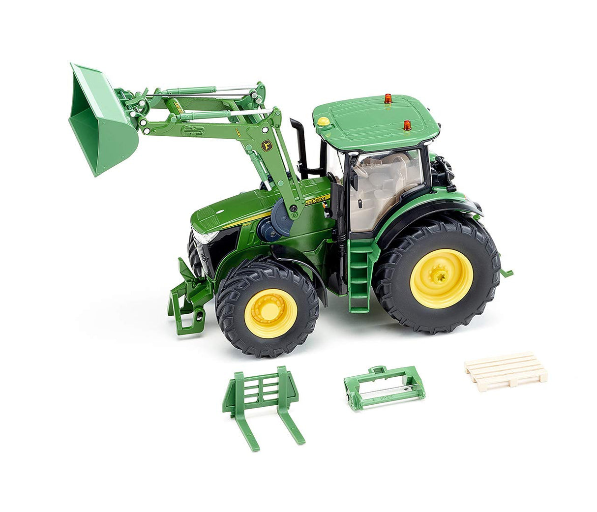 siku 6795, Tractor John Deere 7310R con cargador frontal, Verde, Metal/Plástico, 1:32, Teledirigido, Incl. mando a distancia bluetooth y accesorios, Control posible mediante app móvil