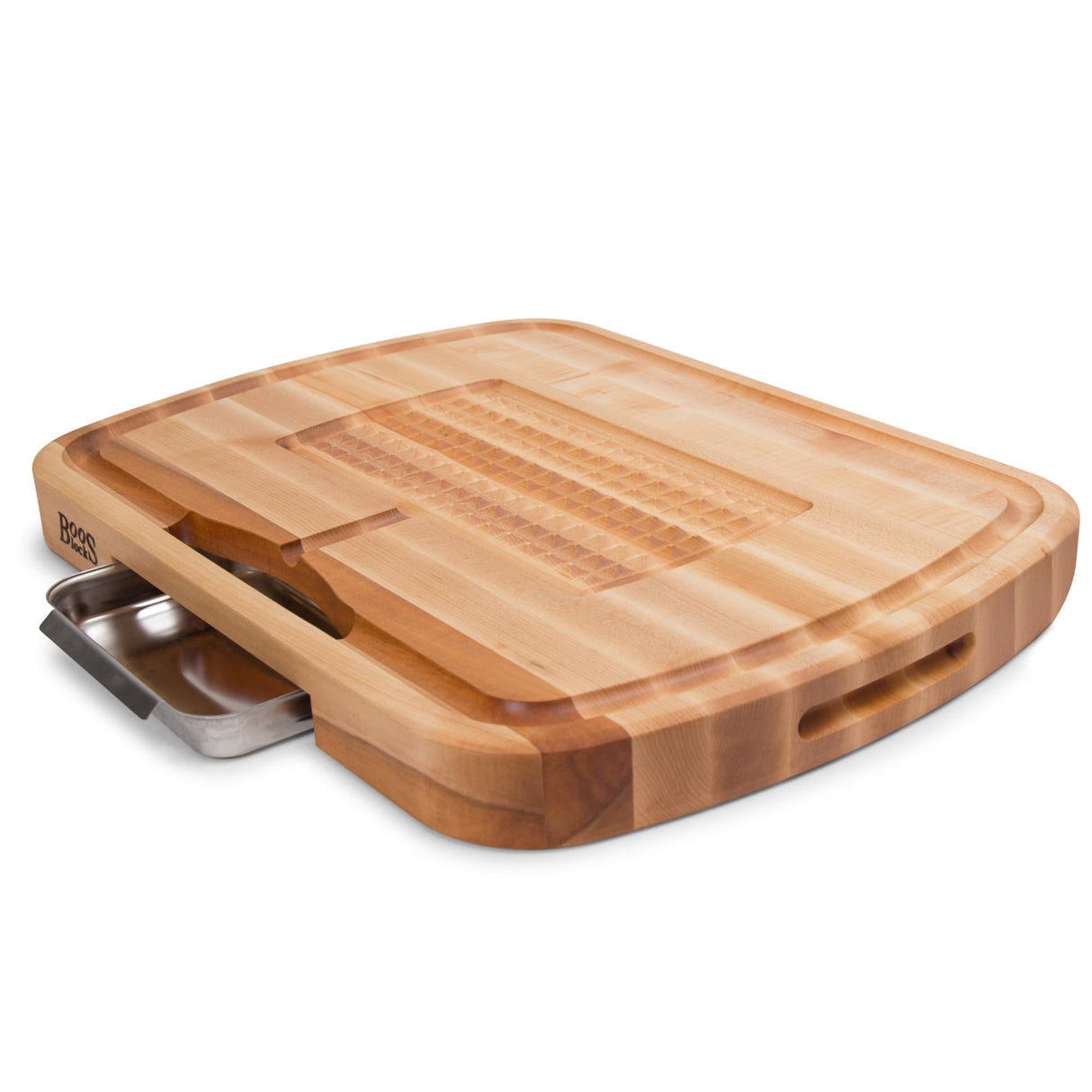 Boos Block Tabla Cortar con Recipientes – Ranura Para Jugo - Tabla Cortar Cocina Profesional - Reversible - Tabla Madera Cocina Grande – Extra Gruesa - 61 x 46 x 5,6 cm