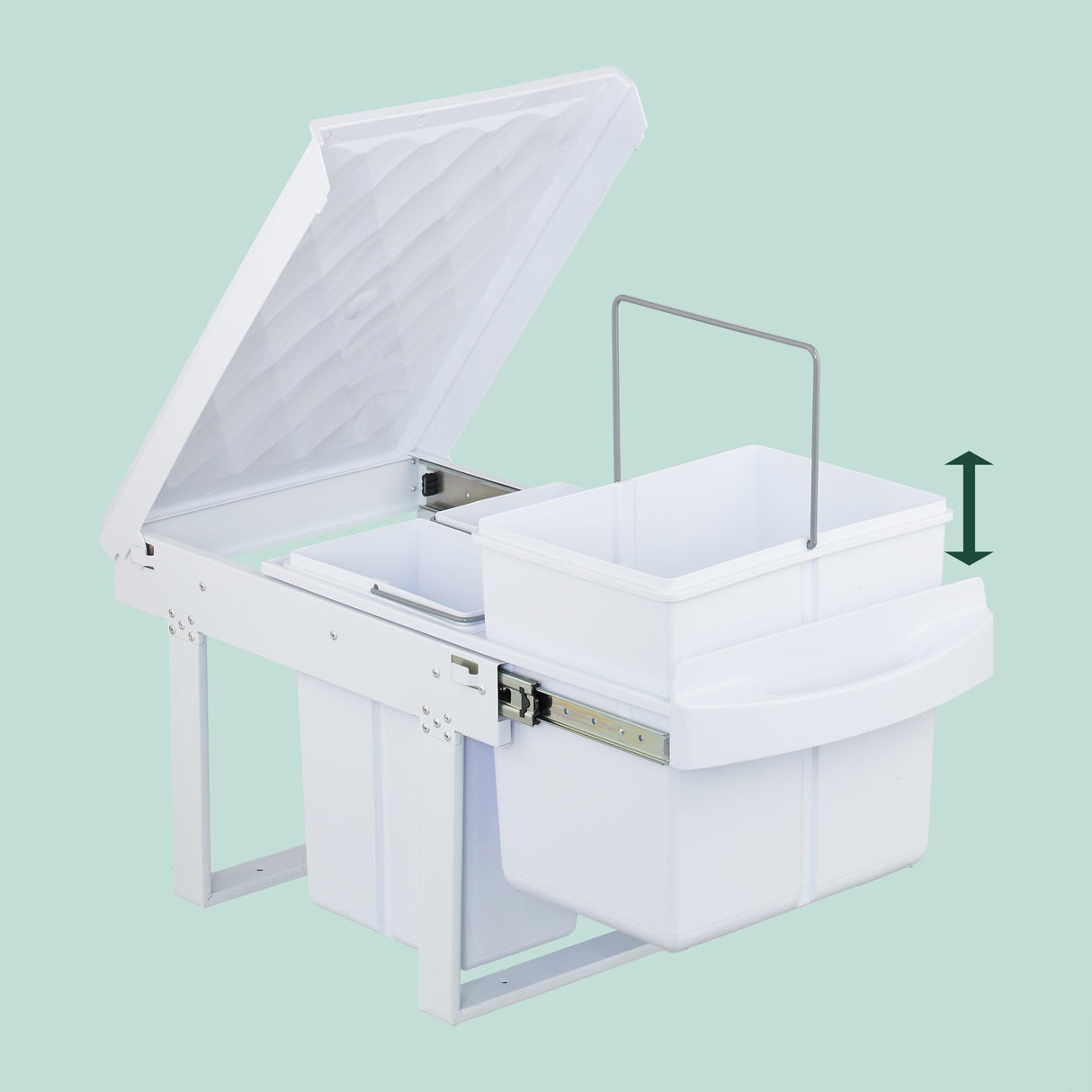 Relaxdays Cubo de Basura Cocina, 4 Compartimentos, 4X 8L, 34,6x34x51,8 cm, Extraíble, Papelera Fregadero, Blanco, Acero, Plástico, 4 x 8 L