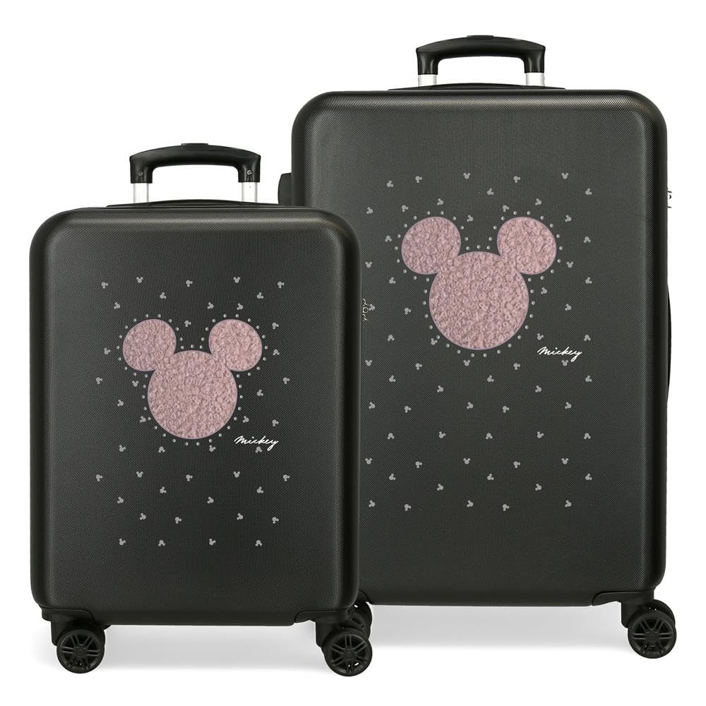 Joumma Disney Mickey Studs Juego de Maletas Negro 55/65 cms Rígida ABS Cierre de combinación Lateral 91L 6 kgs 4 Ruedas Dobles Equipaje Mano