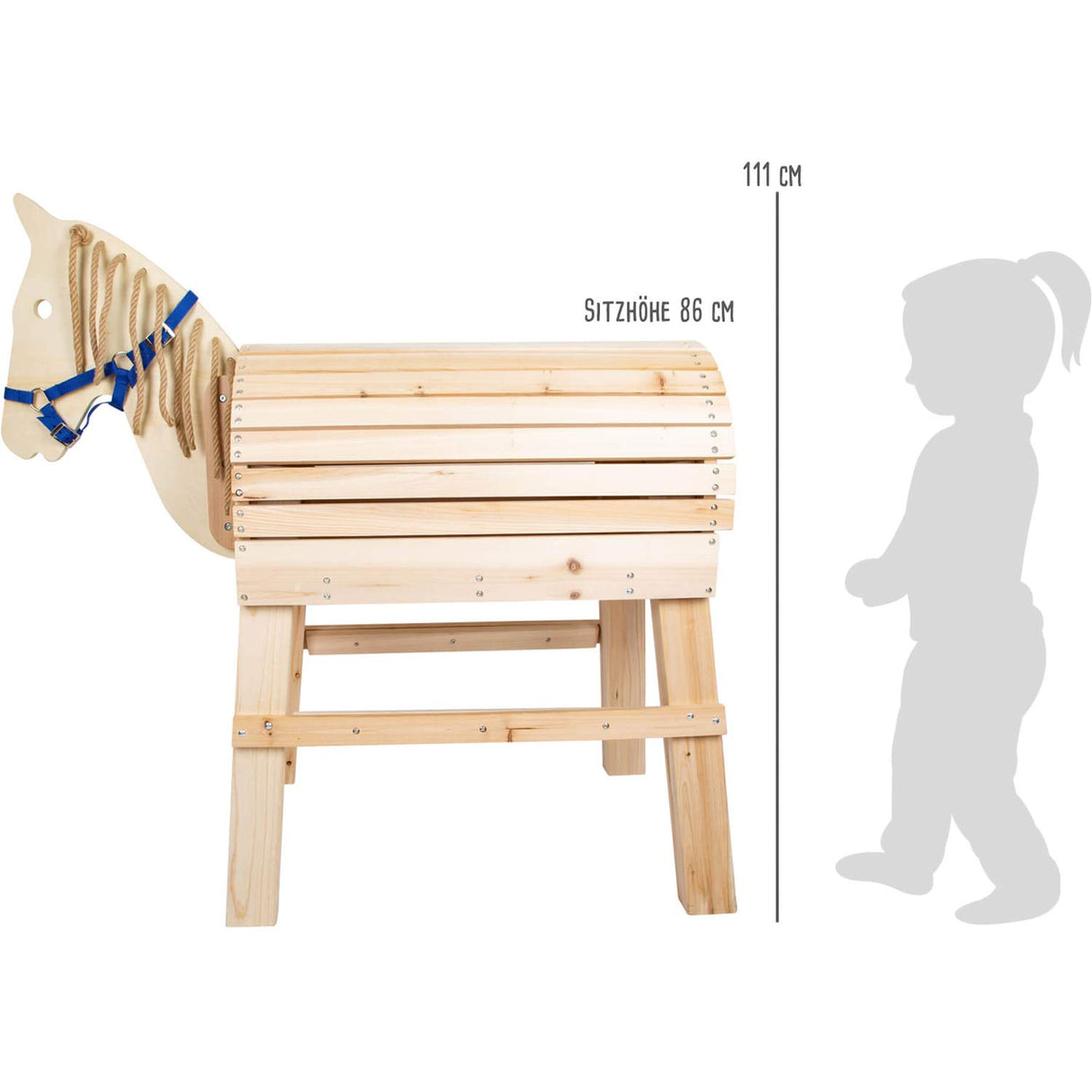 Small Foot Madera, para niños a Partir de 3 años, Caballo con Ayuda para Montar y Cabestro Apto para Uso al Aire Libre Juguetes, Color Beige, S (11664)