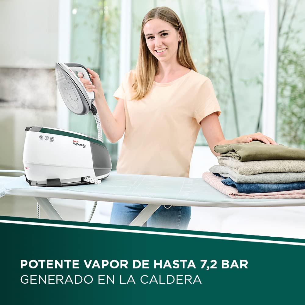 Polti Vaporella Next VN18.65, Centro de Planchado con Caldera de Alta Presión Max 7.2 Bar, Potencia 2200 W, Función Turbo y Eco, Autonomía ilimitada, Depósito 1.3 L, Steam Pulse 450g, Blanco y Verde