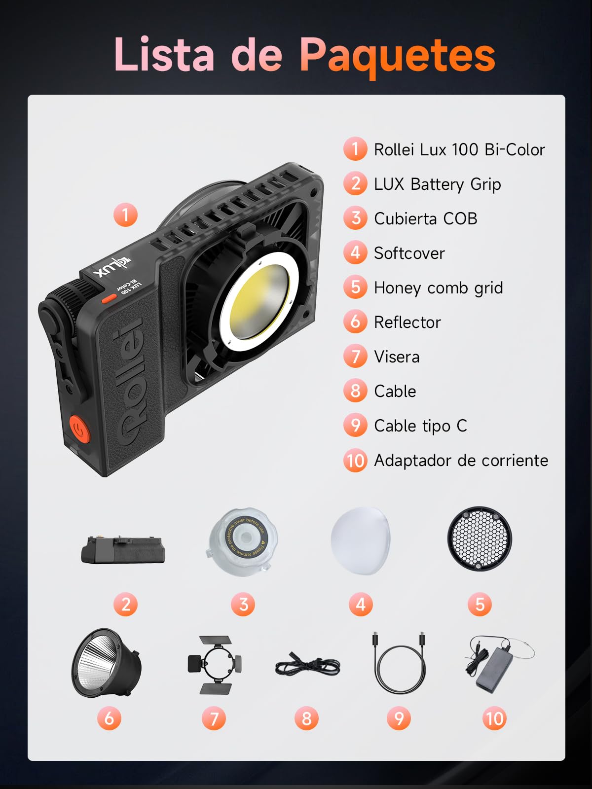 Rollei Lux 100 Bi-Color Kit Profesional LED Luz Permanente Fotografía con 71 WH Empuñadura de Batería Candela App Control Inteligente, Luz Fotográfica Ultraplana y Ligera | Temperatura de Color