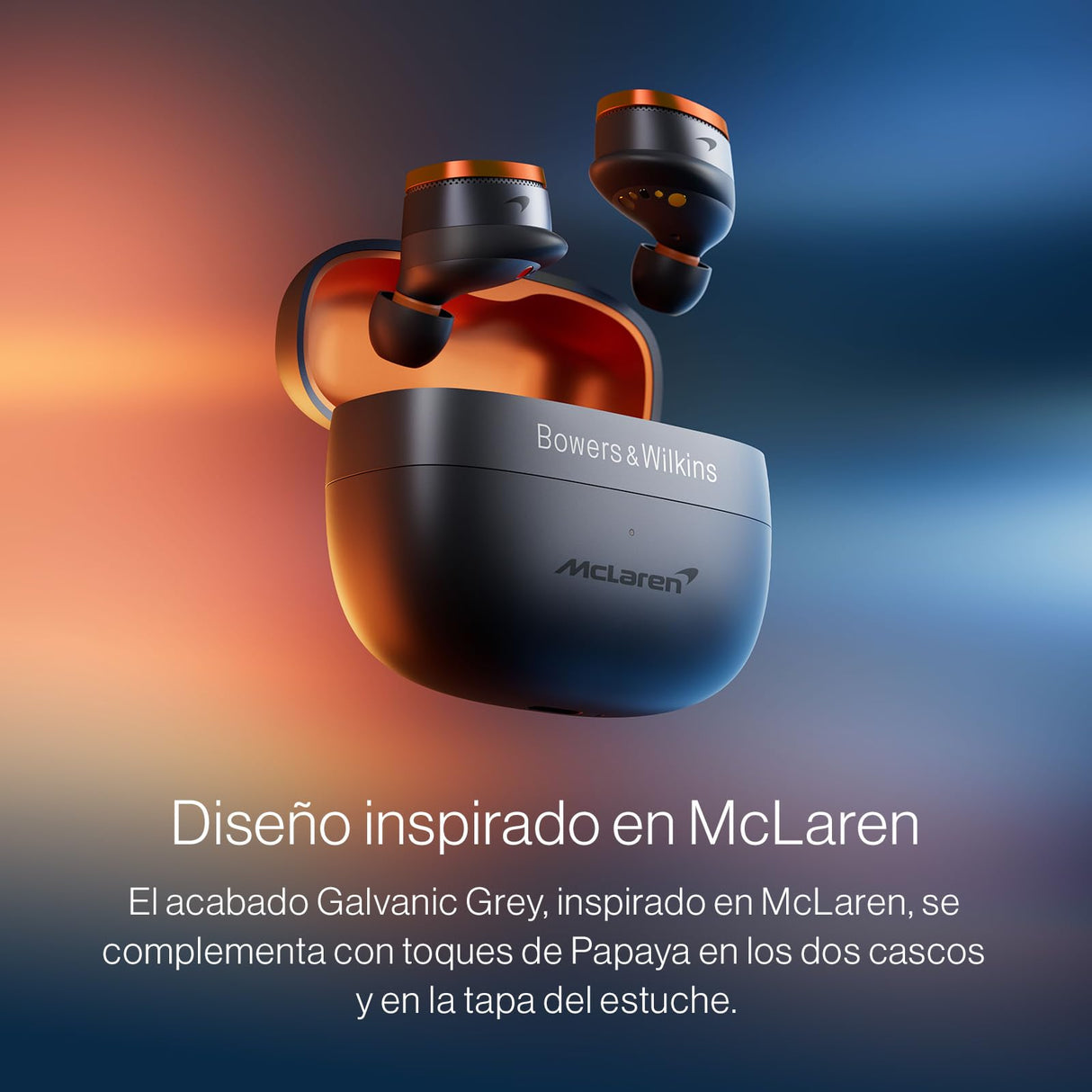 Bowers & Wilkins Pi8 McLaren Edition, Auriculares In-Ear Inalámbricos Premium con Cancelación de Ruido, Bluetooth 5.4, Carga Rápida, Conectividad Multipunto y Micrófonos Integrados