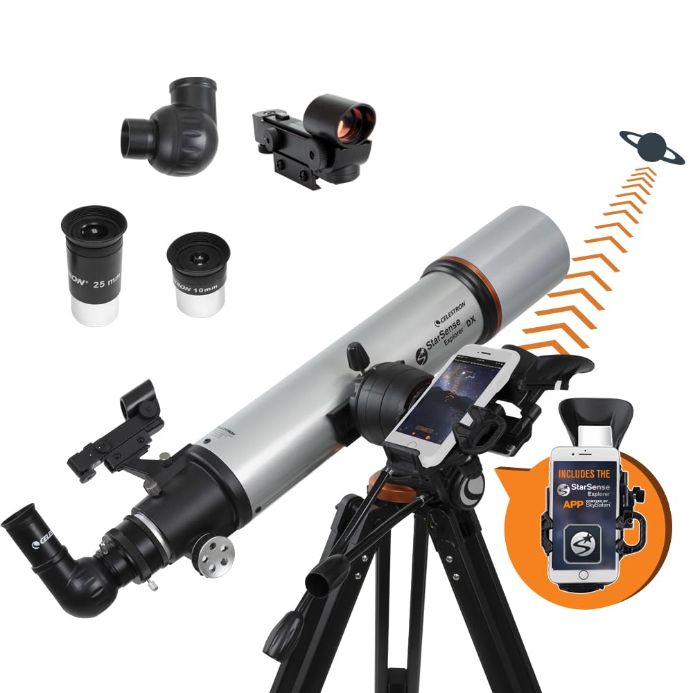 Celestron 22460 StarSense Explorer DX 102AZ Telescopio para Smartphone con aplicación, Compatible con iPhone/Android, Gris