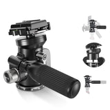 NEEWER Cámara Vídeo Trípode Cabezal Inclinable con Base Niveladora +/-15°, Cabezal de Trípode Fotografía con Mango Retráctil,1/4" Placa QR Tipo Arca para Videocámara DSLR, Carga Máx 11lb/5kg, TH03