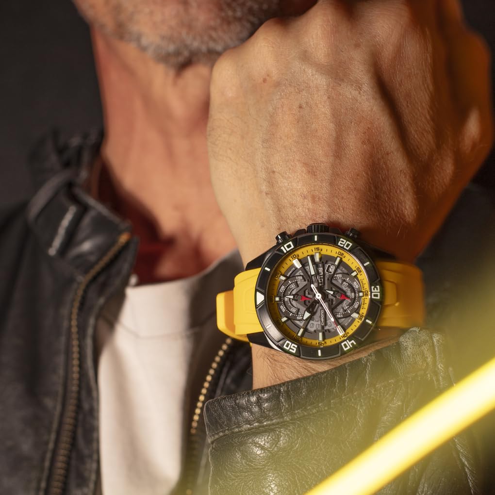 Lotus Reloj Hombre 18945/1 Vortex Caja de Acero Inoxidable 316l Negro Correa de Caucho Amarillo