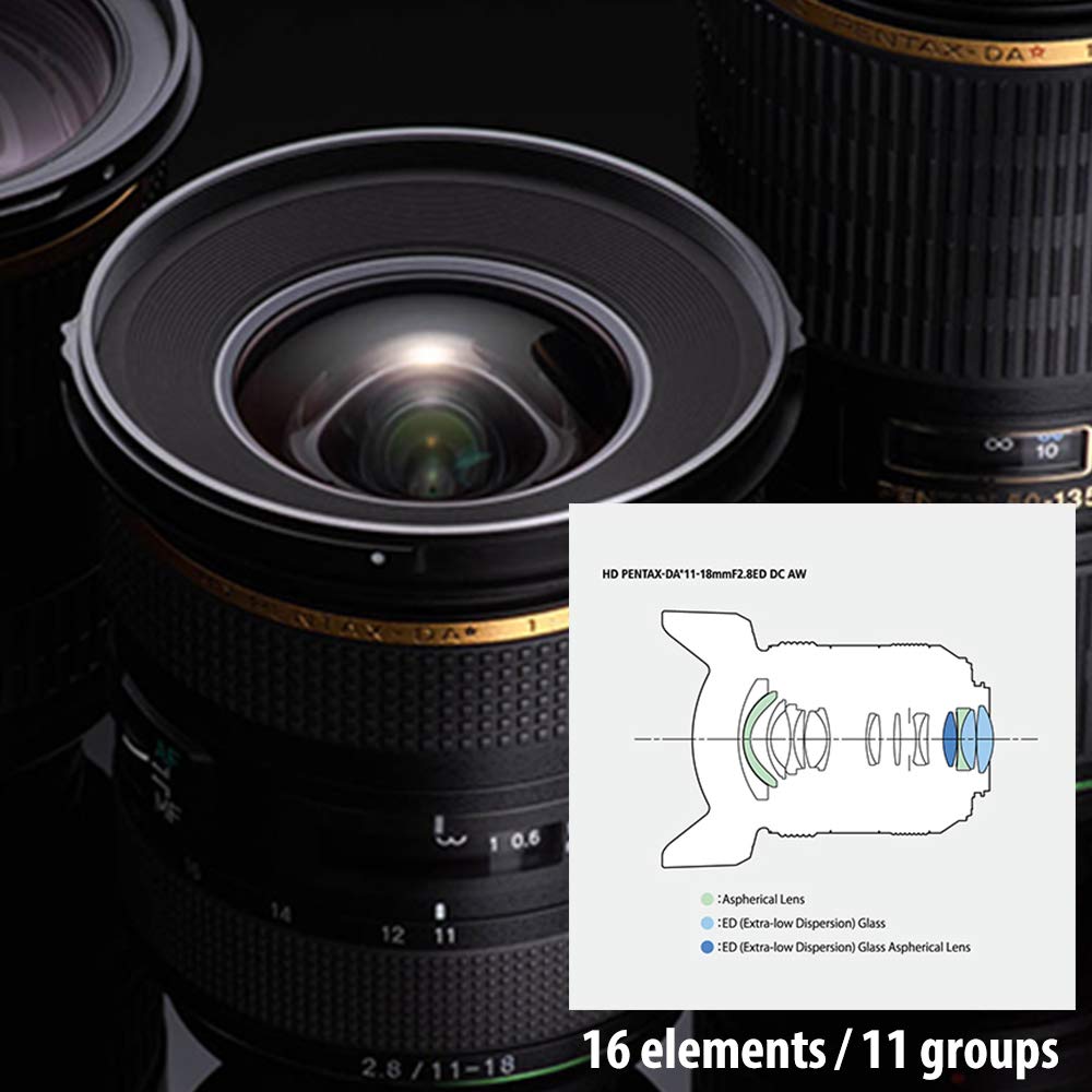 HD Pentax-DA 11-18mmf2.8Ed DC AW Zoom Ultra Gran Angular de 17-27,5mm (Equivalente en 35 mm) Resistente Al Clima Fotos Nítidas y con Un Alto Contraste Sin Reflejos Ni Efecto Fantasma AF Silencioso