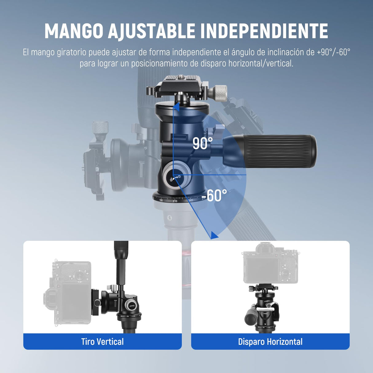 NEEWER Cámara Vídeo Trípode Cabezal Inclinable con Base Niveladora +/-15°, Cabezal de Trípode Fotografía con Mango Retráctil,1/4" Placa QR Tipo Arca para Videocámara DSLR, Carga Máx 11lb/5kg, TH03