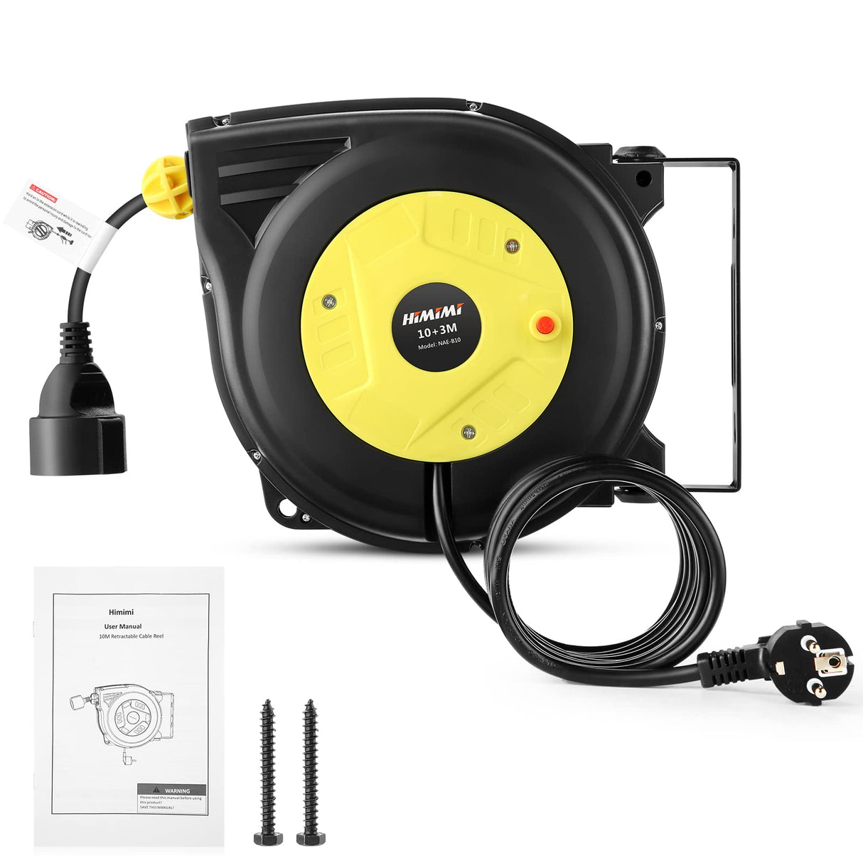 Enrollador de cable automático profesional 10 m + 3 m | Enrollador retráctil montado pared y techo | 1250 W ~ 2000 W | carretes de cable automática | Giratorio 180° | Para interiores y exteriores