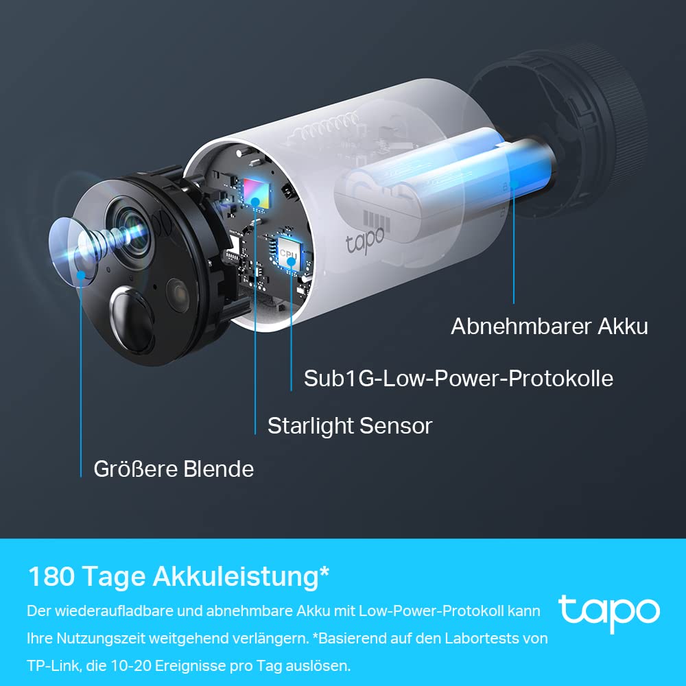 Tapo C420S1 – Cámara de vigilancia Wi-Fi para Exteriores inalámbrica con batería Recargable, resolución 2K, visión Nocturna, Audio bidireccional, IP65 a Prueba de Agua