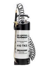 GLORIA 410 TKS Profiline, pulverizador a presión de alto rendimiento, 10L | Pulverizador profesional de acero oleófugo | manguera espiral con conexión a compresor y manómetro | 6 bares | blanco/negro
