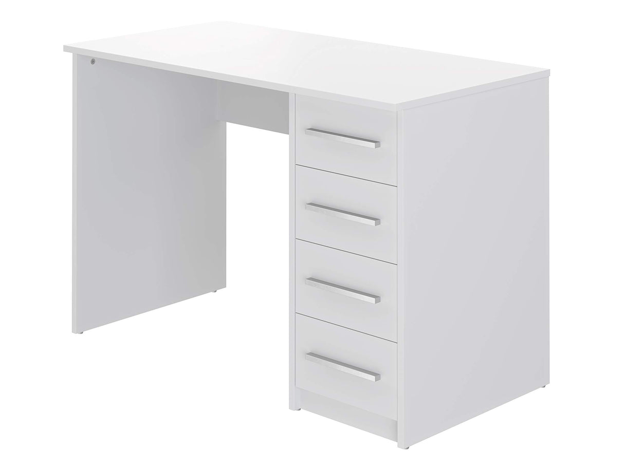 Amazon Basics Escritorio moderno para oficina en casa, escritorio para PC con 4 cajones, fácil montaje, 142 x 279 x 187 cm, color blanco