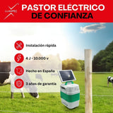 Llampec Pastor Eléctrico Solar 16S con Panel Solar 12v 5v Incluido – 4J 10.000V - 40 km de Alcance – Cerca eléctrica para Ganado, Caballos, Ovejas y Cerdos - Batería no incluida - Fabricado en España