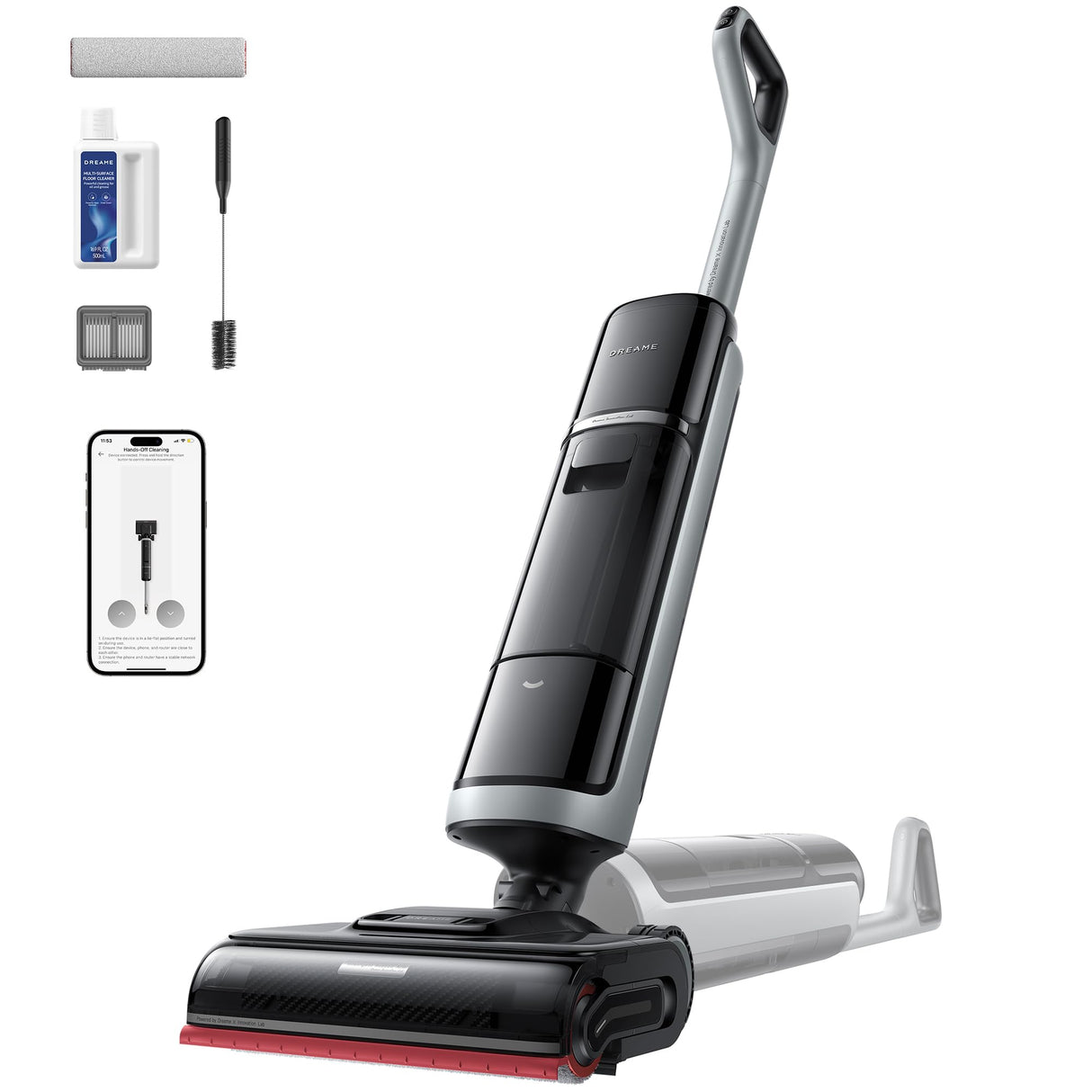 DREAME H15 Pro Heat Aspirador en Seco y Húmedo, Limpia con Agua a 85 °C, Brazo Robot GapFree IA, Detecta por RGB, 22K Pa, 0 Enredos, Lava el Cepillo a 100 °C, Seca a 90 °C en 5 min, Navega con la App