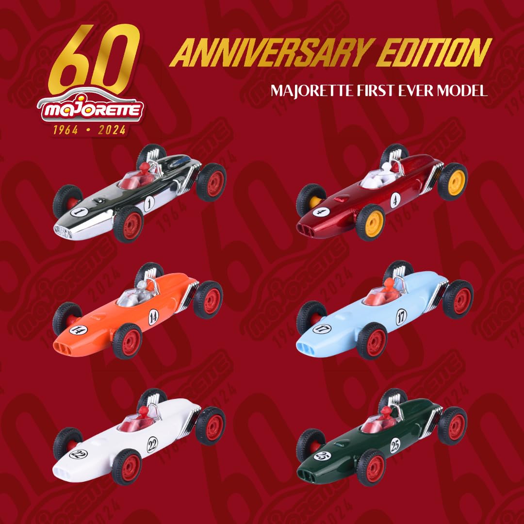 Majorette 212057807 - Expositor de cumpleaños de 60 años, 136 vehículos en Miniatura de Metal, Escala 1/64ª, Premium, First Edition, Deluxe, Giftpack