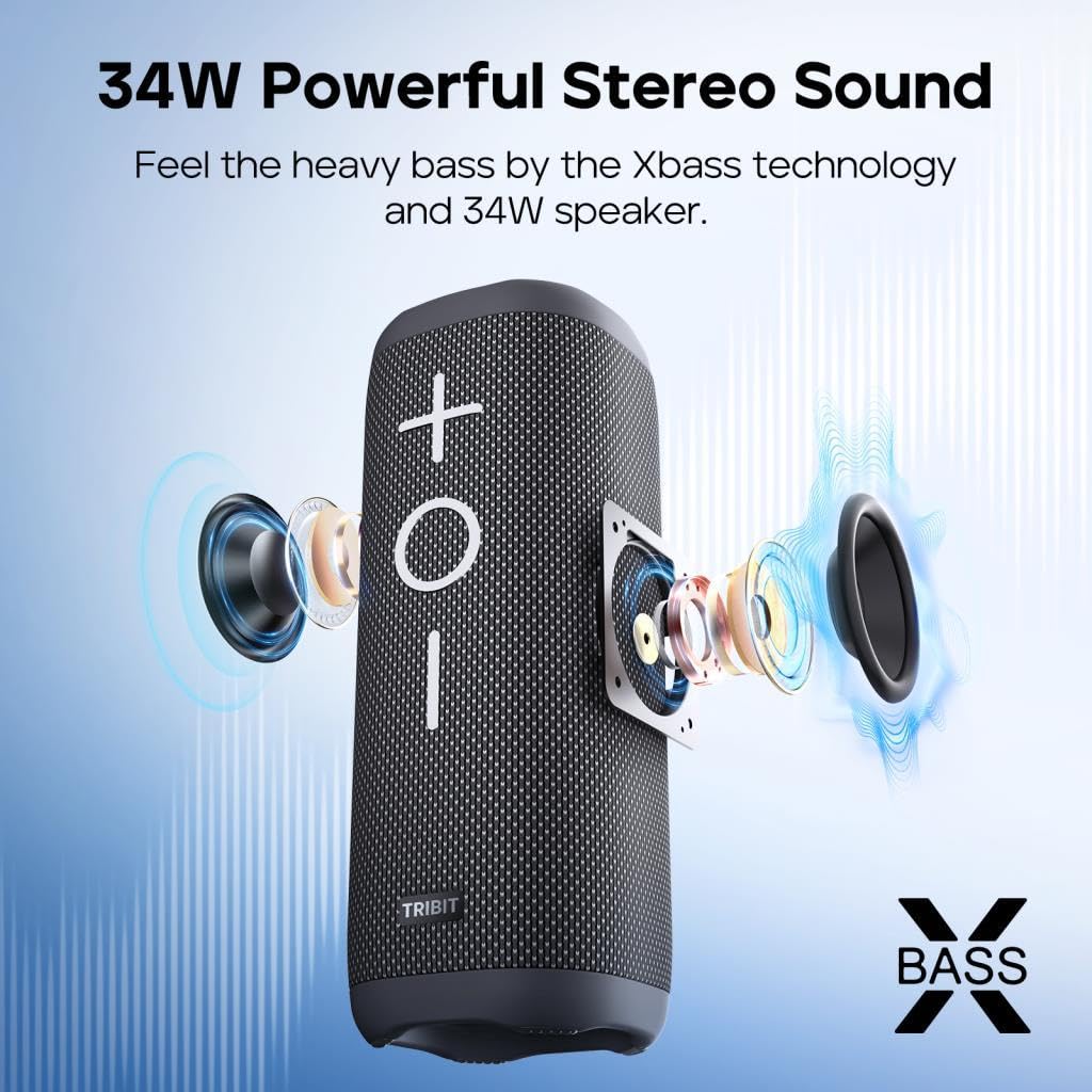 Tribit Stormbox 2 IPX7 Impermeable 24 Horas de Tiempo de reproducción, 2 Altavoces Bluetooth portátiles de 17 W, Color Negro