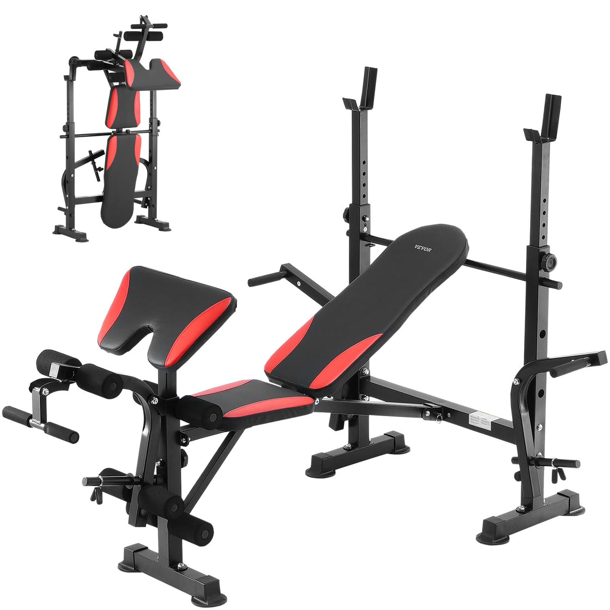 VEVOR Banco de Pesas Ajustable Multifuncional para Entrenamiento de Cuerpo Completo, Banco de Ejercicios de 300 kg para Entrenamiento de Fuerza en el Gimnasio en Casa, 1730 x 1370 x 1300 mm, Negro