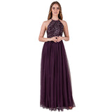 Maya Deluxe Maya Berry Embellished Halter Neck Maxi Dress Vestido de Dama de Honor, 12 para Mujer