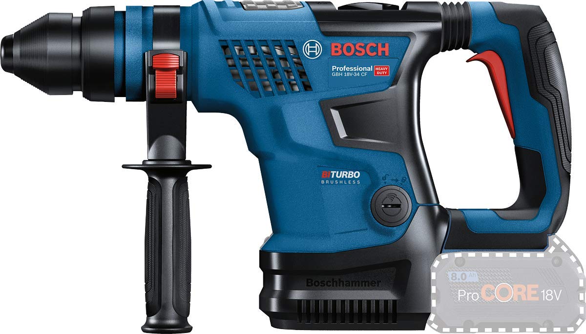 Bosch Professional BITURBO GBH 18V-34 CF - Martillo perforador combinado a batería (18V, 5,8 J, Ø máx. hormigón 32 mm, SDS plus, Connectivity, 2 baterías ProCORE18V 5.5Ah, en maletín)