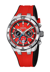 Festina Reloj Hombre F20671/5 Chrono Bike Caja de Acero Inoxidable 316l Plateado Correa de Caucho Rojo