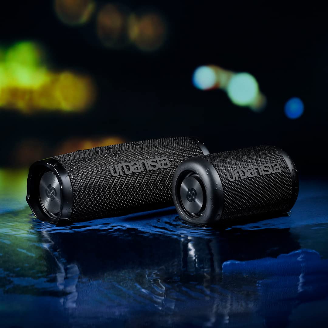 Urbanista Nashville Altavoz Bluetooth Inalámbrico, Altavoz Portátil Resistente al Agua Clasificación IPX7, Tiempo de Reproducción de 18H, Controles de Botón, Emparejamiento Dual Bluetooth 5.2, Negro