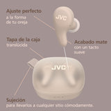 JVC Gumy Premium Auriculares Bluetooth True Wireless con Cancelación de Ruido, Bluetooth 5.4, Modo Ambiente, Baja Latencia, 26h batería, Estuche Translúcido USB-C, Marrón Mocha - HA-A23T-T