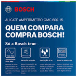Bosch Professional Amperímetro de Gancho GMC 600-15 (Pinza amperimétrica True RMS, corriente alterna hasta 600 A, tensión hasta 600 V AC/DC, 2 x 1,5 V LR06 (AA), tiras métricas MS 90, bolsa)