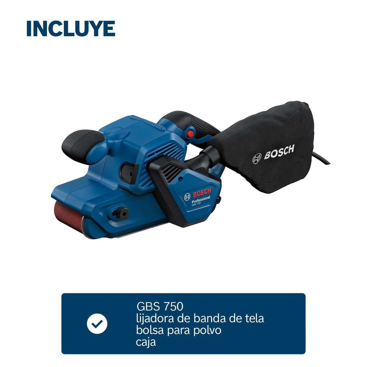 Bosch Professional lijadora de banda GBS 750 (motor de 850 W, con bolsa para lijado de tela, bolsa para polvo)