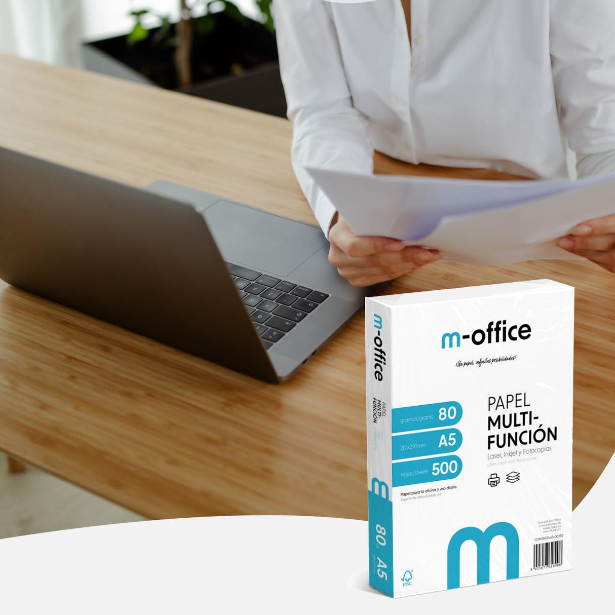 Paquete Folios A5 80gr, 10 Paquetes de 500 hojas, Papel Multifunción para Impresora Inkjet y Láser, Hojas A5 148 x 210 mm Ideales para la Oficina como para el Hogar · m-office (5000 hojas)