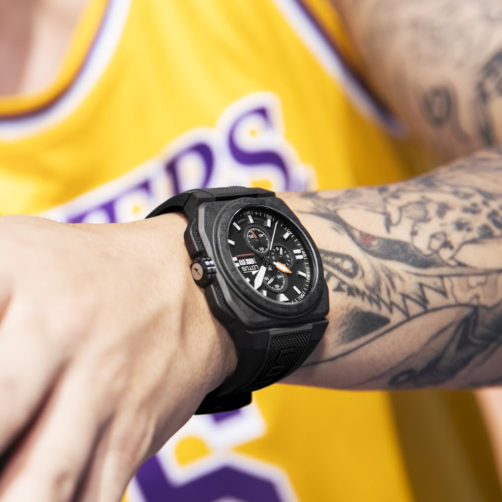Lotus Reloj Hombre 18976/4 Chrono Caja de Fibra de Carbono Negro Correa de Caucho Negro