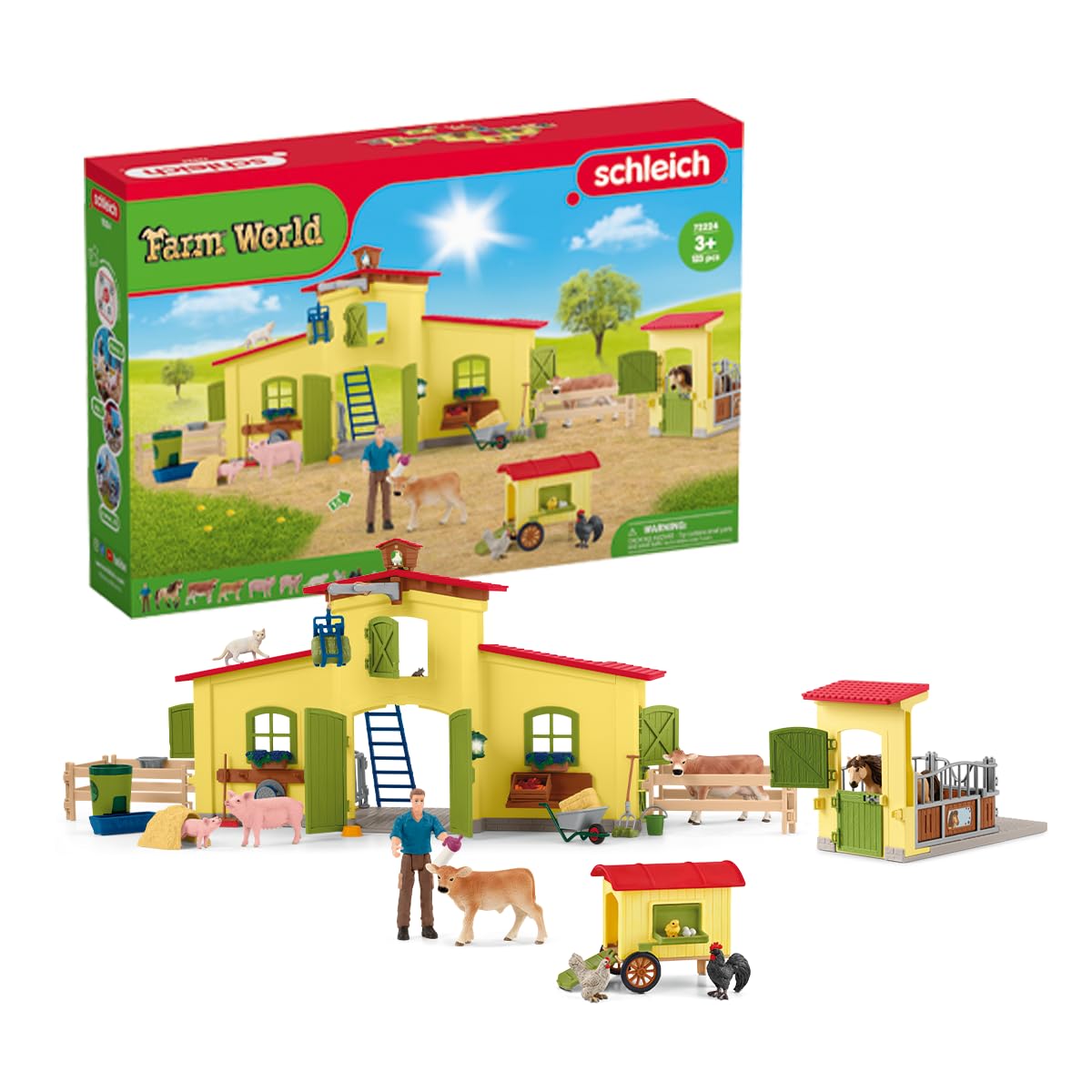 Schleich 72224 Establo con gallinero y Box para Ponis, a Partir de 3 años, Farm World - playset, 86 x 13 x 33 cm