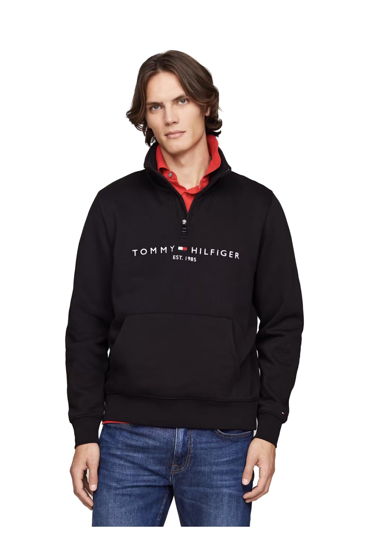 Tommy Hilfiger Hombre Sudadera con Cremallera Mockneck con Media Cremallera, Negro (Black), M